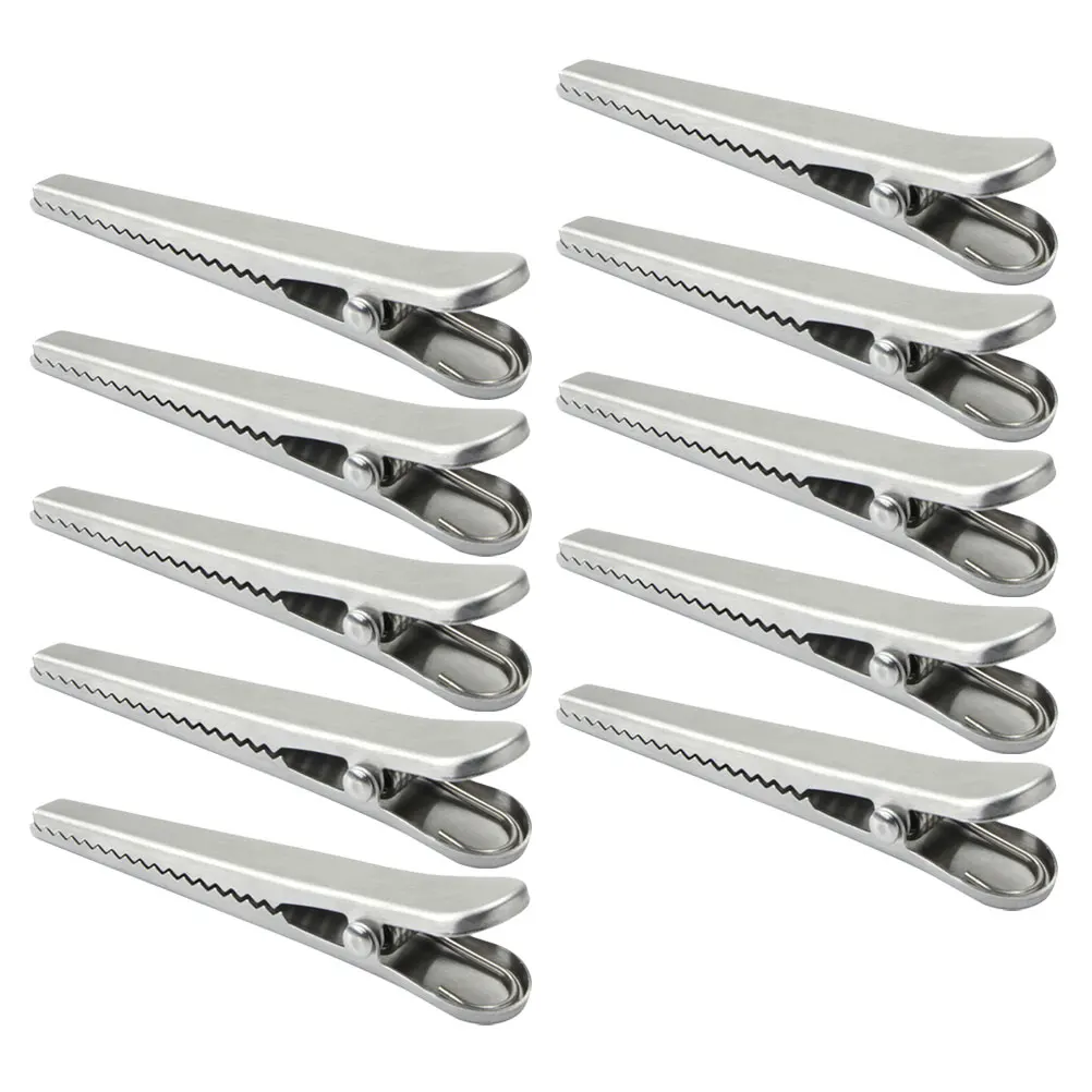 

10pcs Stainless Steel Food Clips Large Mouth Kitchen Bag Sealing Reusable Snack Closure Travel Storage Dry Fresh Silver