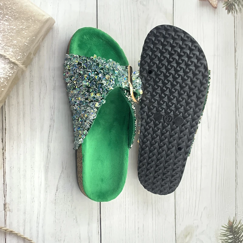 Fashion Ladies Slippers Rhinestone Bling Non-slip Sandals Summer Beach Female Slides