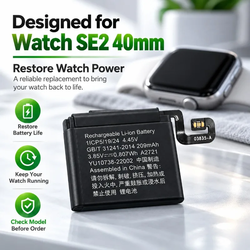 Replacement Battery for Apple Watch SE2 GPS 40mm A2721, New Smart Watch Internal Repair Battery Fast Charging Persistent Standby