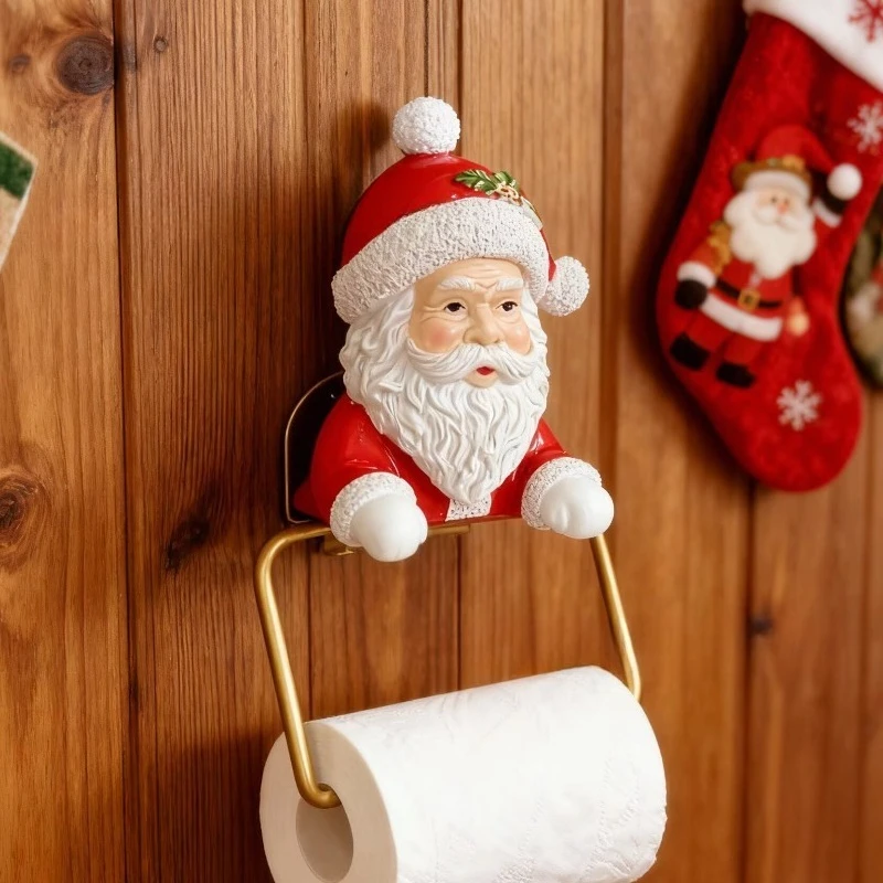 

Christmas Santa Claus Snowman Resin Tissue Holder Rack - Home Bathroom Tissue Storage Decor Festive Craft Holiday Gift