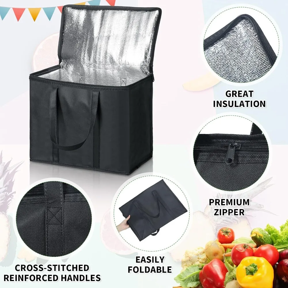 Kenning 15 Pcs Large Insulated Reusable Grocery Bags with Sturdy Zipper and Handles Foldable Washable Cooler Totes Heavy Duty Hot or Cold Food Delivery Bag for Food Transport Travel Lunch view 4