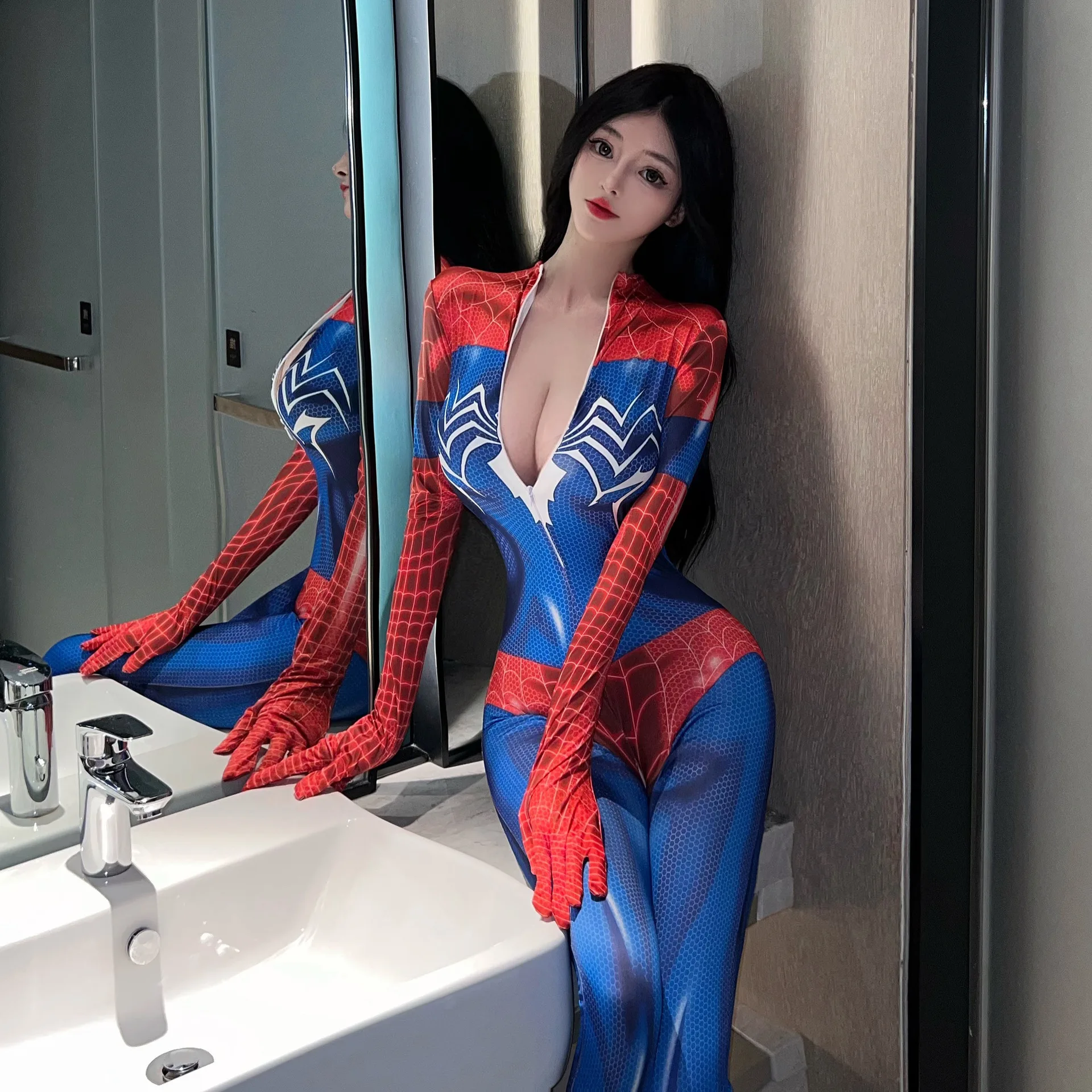 تأثيري العنكبوت مثير المثيرة الملابس الداخلية دعوى امرأة بذلة بطل Zentai زي الأزرق ارتداءها يتوهم الزي حزب فتاة ارتداءها البدلة