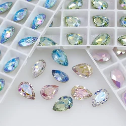 12*8MM Drop Shape 3D Glue On Pointback Stone K9 Crystal Rhinestone Efecct Color Shimmer Diamond For Nail Art DIY Bags Shoes