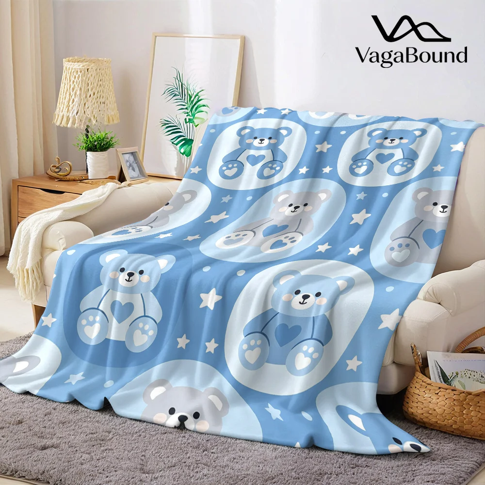 Cute Teddy Bears Hearts Flannel Blanket Warm Soft Halloween Christmas All-Season Couch Decorative Cozy Warm Gift