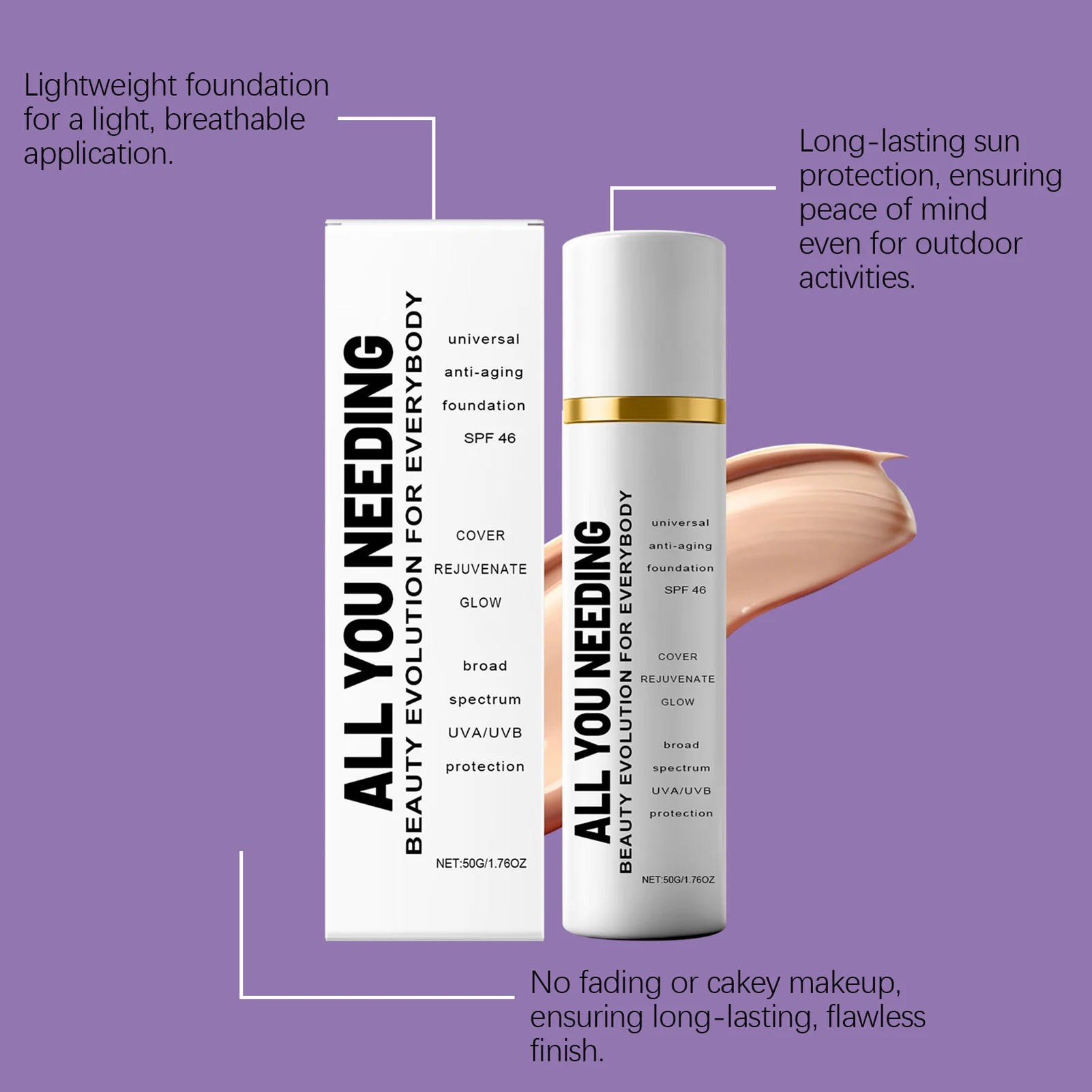 Base ligera SPF46, cobertura de proteccin solar, maquillaje Natural desnudo, base de maquillaje que difumina los poros, ilumina la piel, maquillaje diario