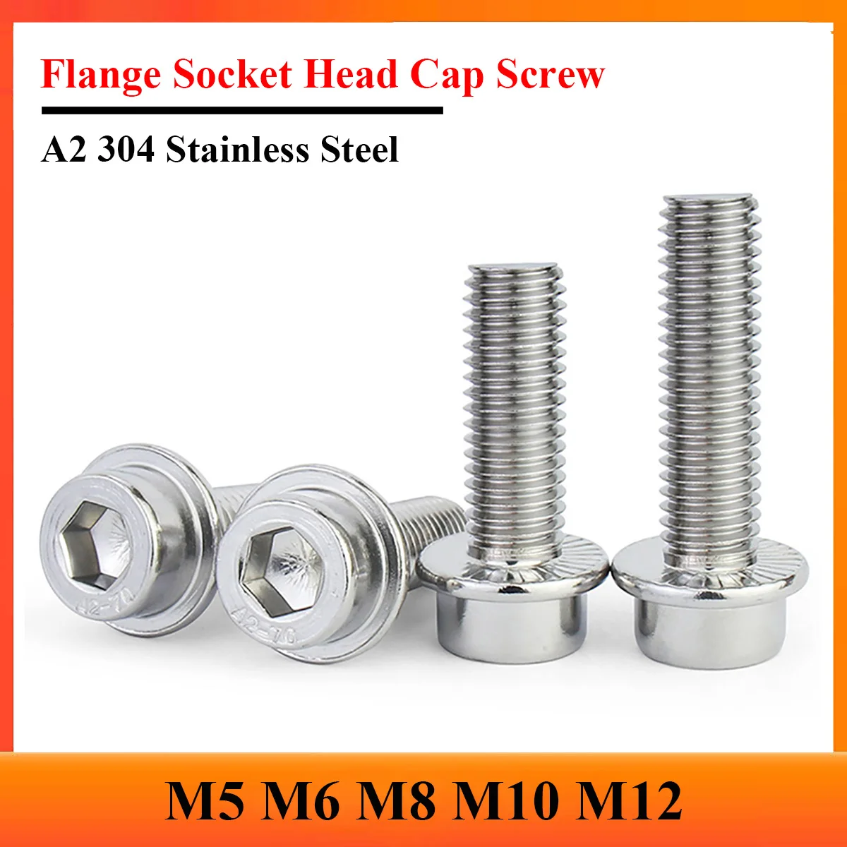 2/5/10/20pcs M5 M6 M8 M10 M12 Flange Socket Head Cap Screw 304 Stainless Steel Hexagon Allen Socket Bolts with Washer Serrated