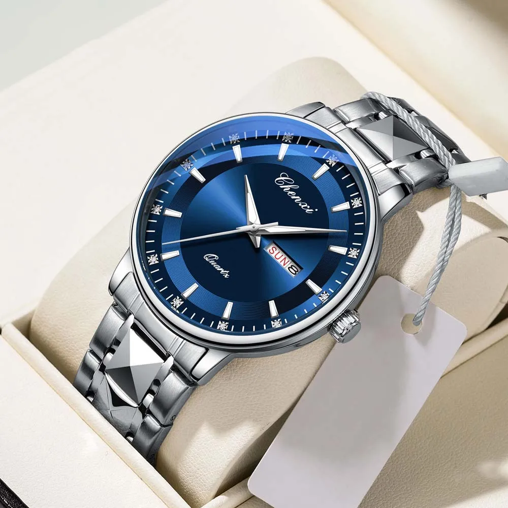 CHENXI Orologio al quarzo da uomo di alta qualità Cinturino minimalista in acciaio inossidabile Data Display a specchio curvo Orologi da uomo impermeabili 2025