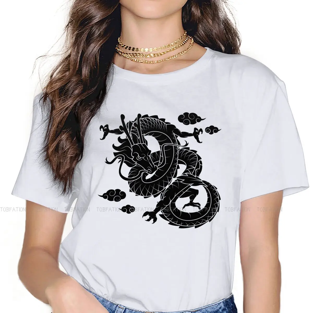 Black Evil 5XL TShirts Dragon Of The West Girl Harajuku Pure Cotton Streetwear T Shirt Round Neck