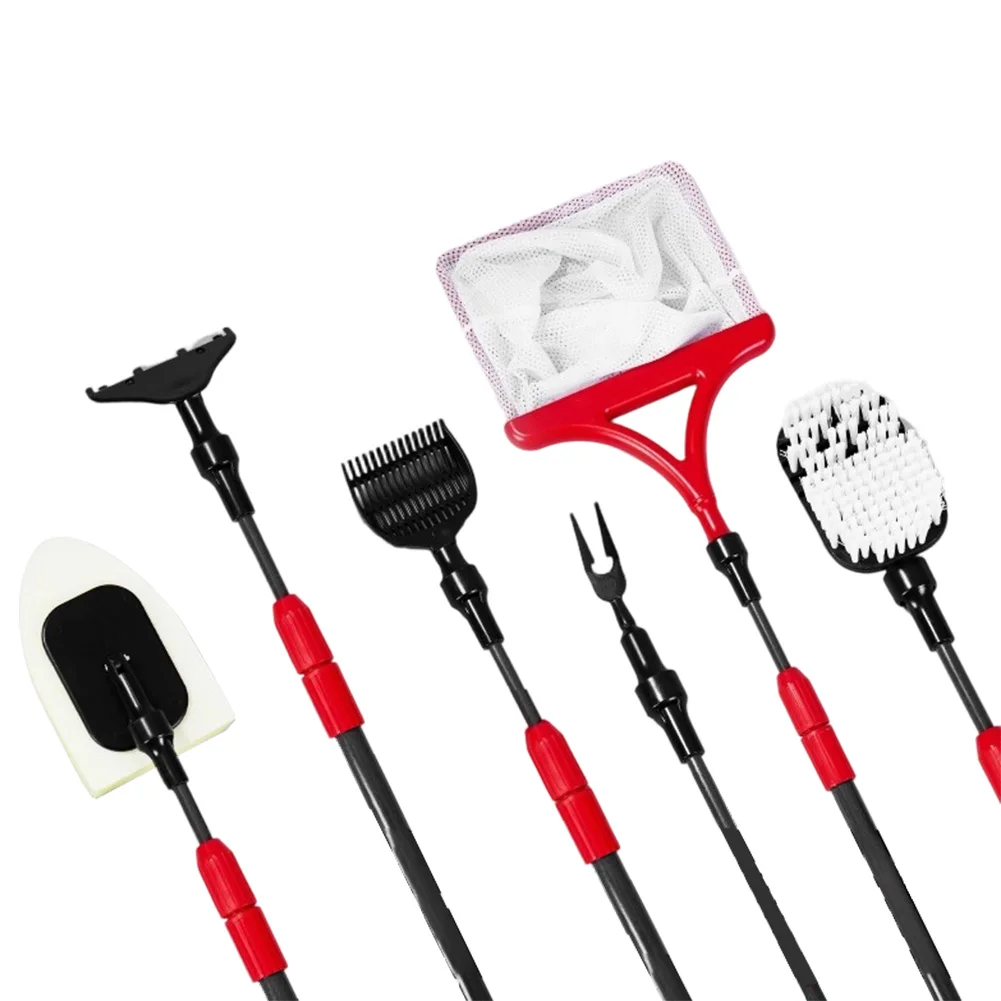 

Aquarium Cleaning Tools Set 7 in 1 with Scraper Fish Net Brush Rake Sponge Clamp and Rod for Fish Tank Cleaning