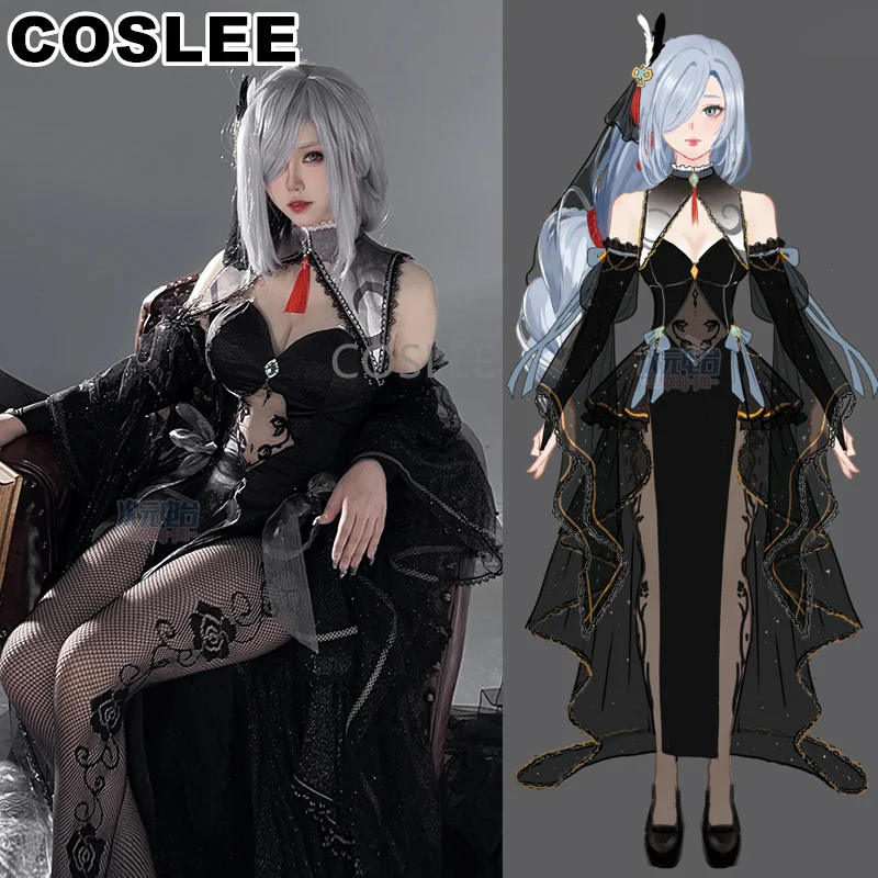 

COSLEE Game Genshin Impact Shenhe Cosplay Costume Black Wedding Dress Halloween Carnival Suit Role Play Clothing Party Outfit
