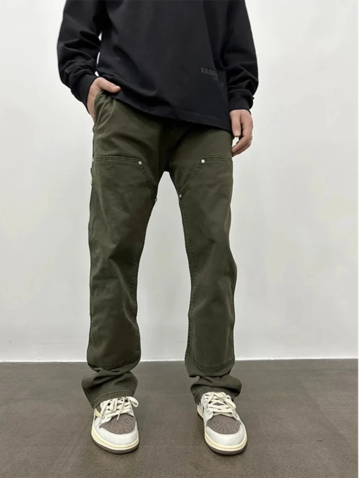 

Cleanfit Men's Straight Leg Jeans Rivet Workwear Classic American Retro High Street Sle Youthful Wear Resistant Cotton Blend