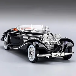1:24 Scale 500K Car Model Toy Alloy Diecast Sound Light Pull Back Shock Absorption Vintage Vehicle Models for Kids Birthday Gift