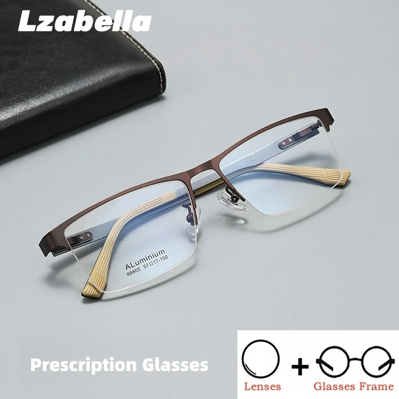 

Мужские алюминиево-магниевые оптические очки в оправе, модные квадратные очки, сверхлегкие металлические очки без рецепта с полуоправой 66802SF