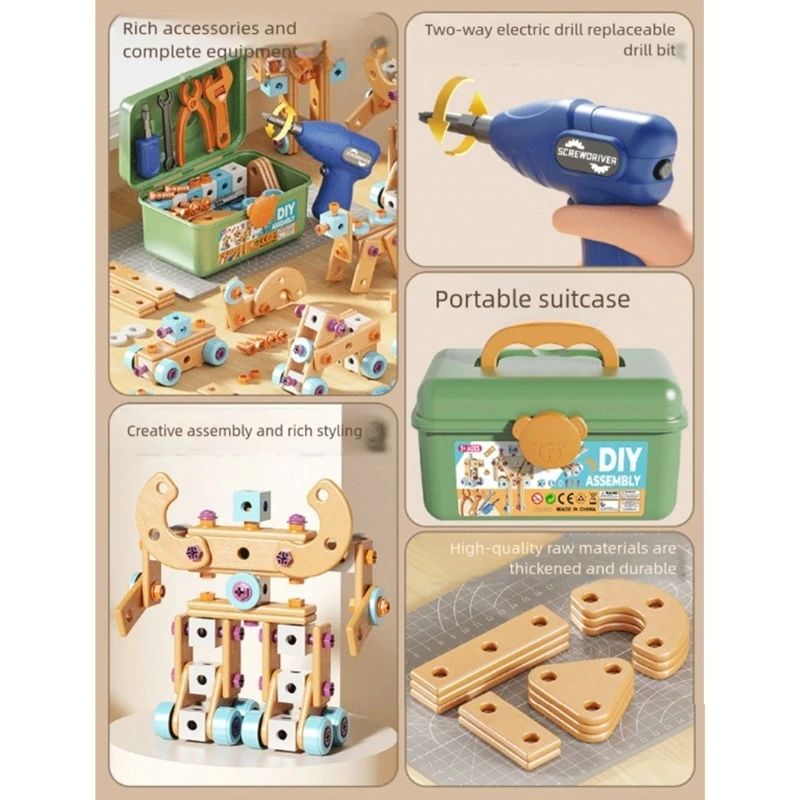 مجموعة أدوات بناء التظاهر للأطفال لعبة تشديد المسمار الواقعية لعبة تعليمية الجذعية + 15UB #3