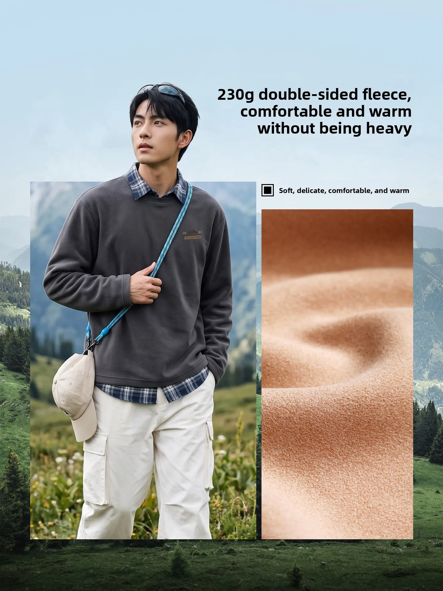 Baleno Men's Double-Sided Fleece Long Sleeve round Neck T-Shirt Warm And Comfortable Base Layer Shirt for Autumn Winter