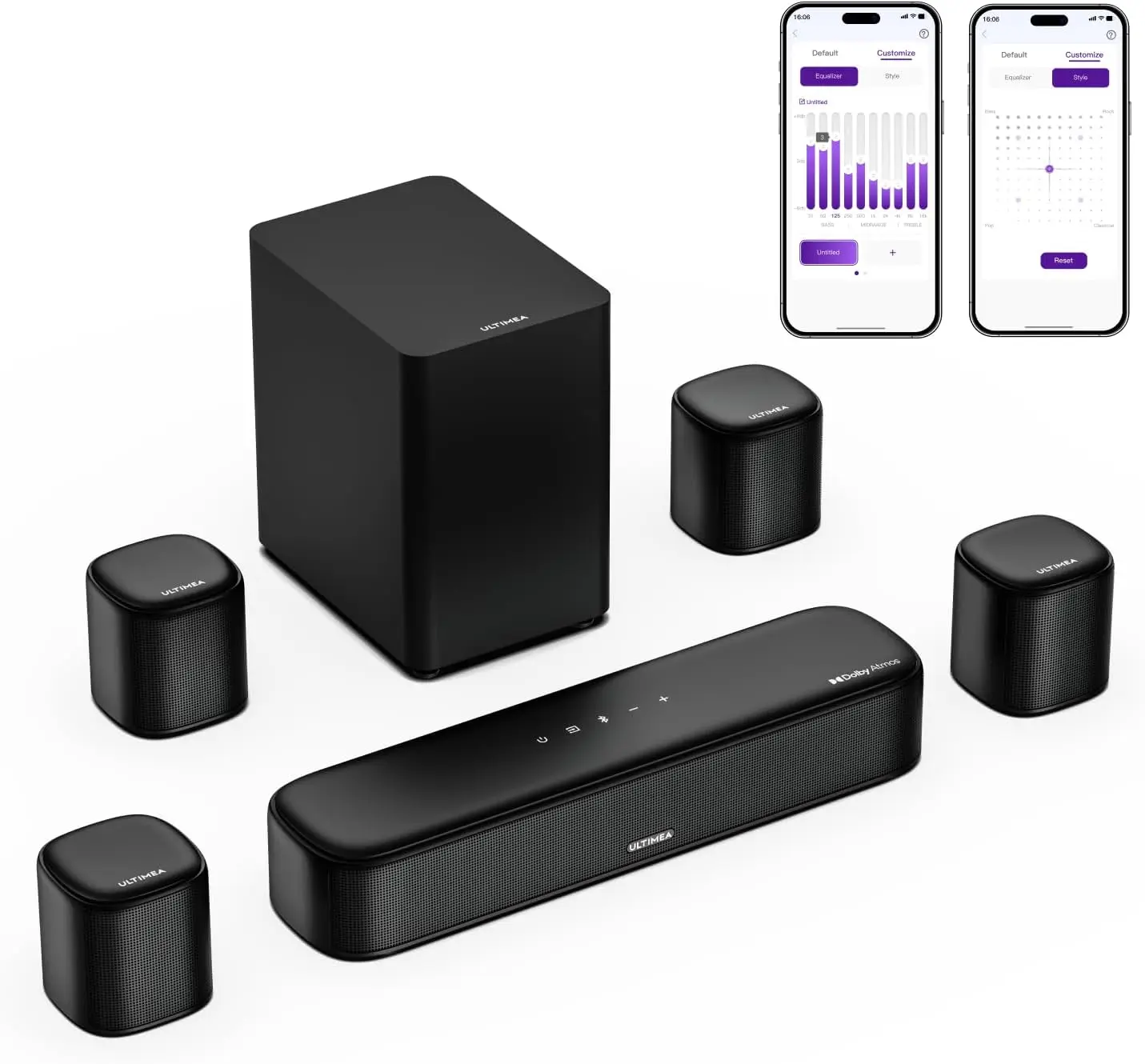 

7 1ch Sound Bar with Dolby Atmos Surround Sound System for TV with 4 Surround Speakers Sound Bar for Smart TV with App Control