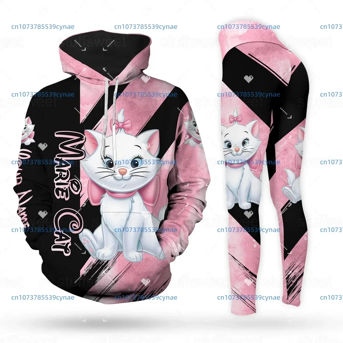 2024 New Disney Marie Cat Women's Hoodie Women's Leggings Yoga Suit Fitness Leggings Sports Suit Tank Top Legging Set