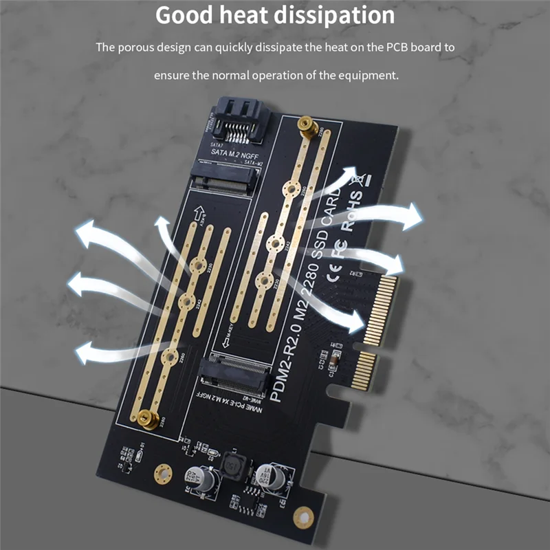 PCIE Adapter Board Dual M.2 NVME to Pcie 4X M2 SSD Adapter B/M Key Support PCI Express 3.0 2230-2280 Hard Drives