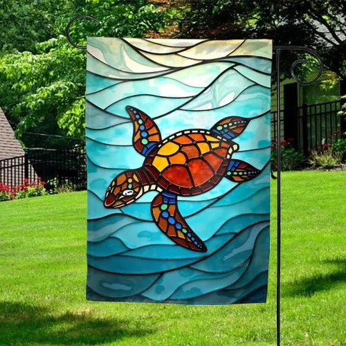 Stained Glass Sea Turtle Garden Flag Family Welcome Ocean Outdoor Decor ZZY