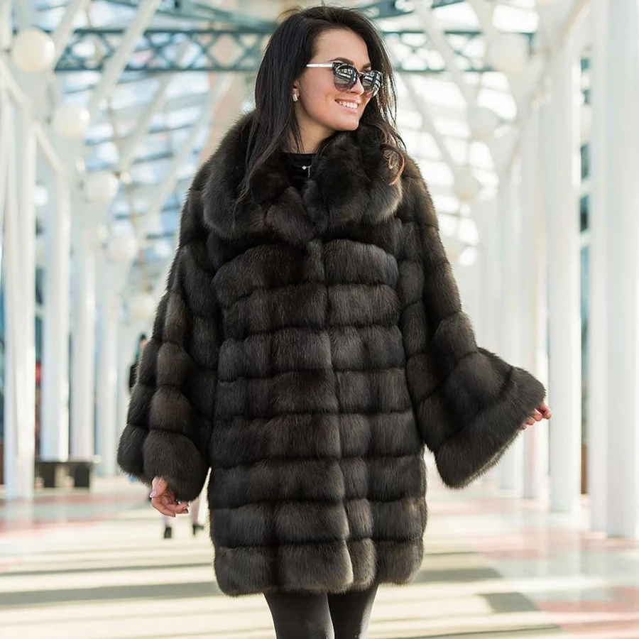 

Hot Sales Real Fox Fur Coat Women Mid-Length Fur Coat High Quality Natural Fur Jacket Winter Jackets With Fur Lapel