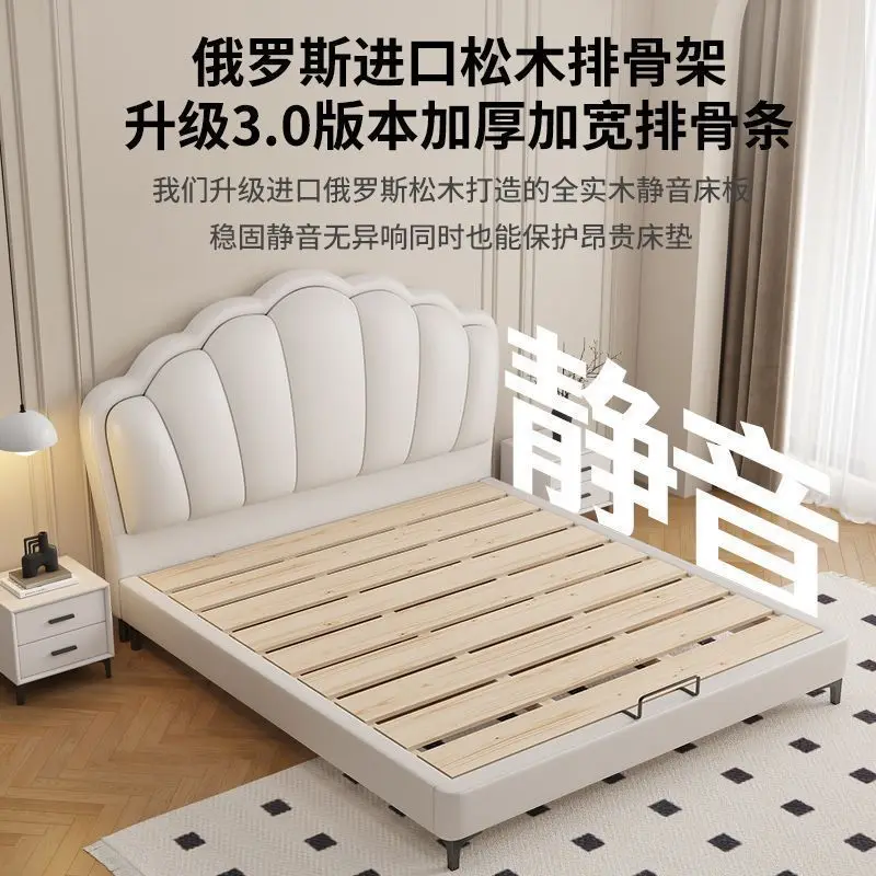 Leather bed single boys and girls children's bed shell petal soft bag bed sheet wood