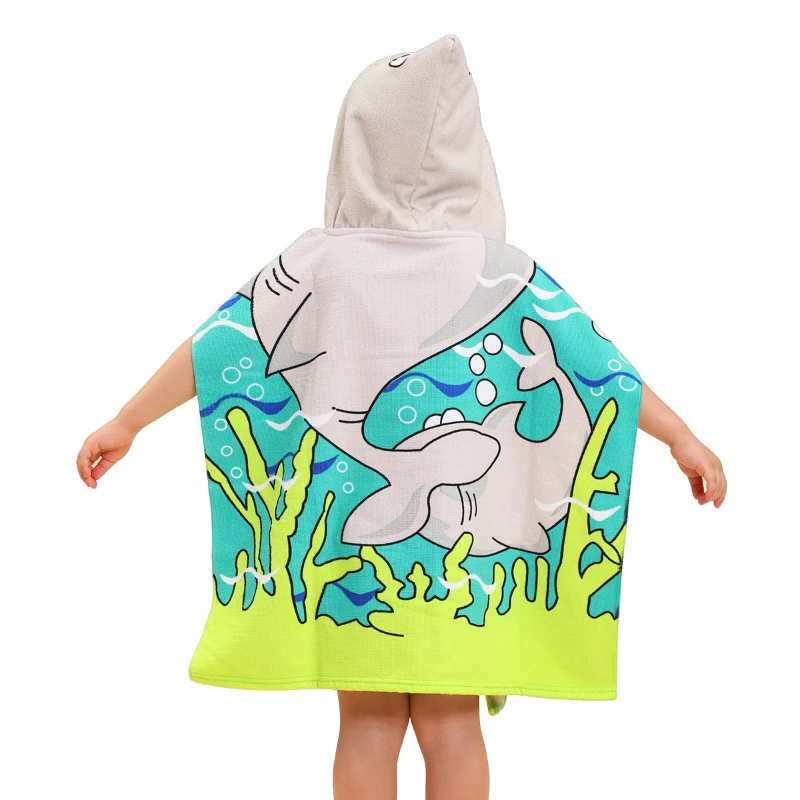 Albornoz con capucha para niños, capa absorbente con estampado de dibujos animados, Toalla de baño, bata de playa