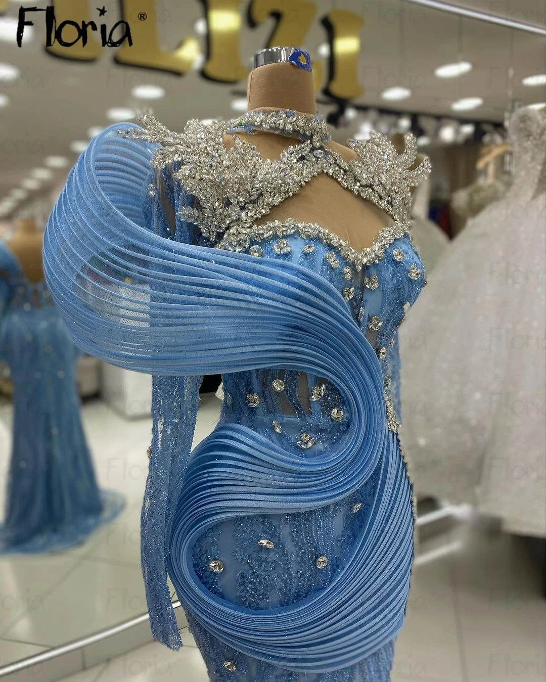 Floria-vestido de noite luxuoso personalizado, azul bebê, manga comprida, vestidos de casamento sereia, baile de formatura da noiva, vestidos de noite