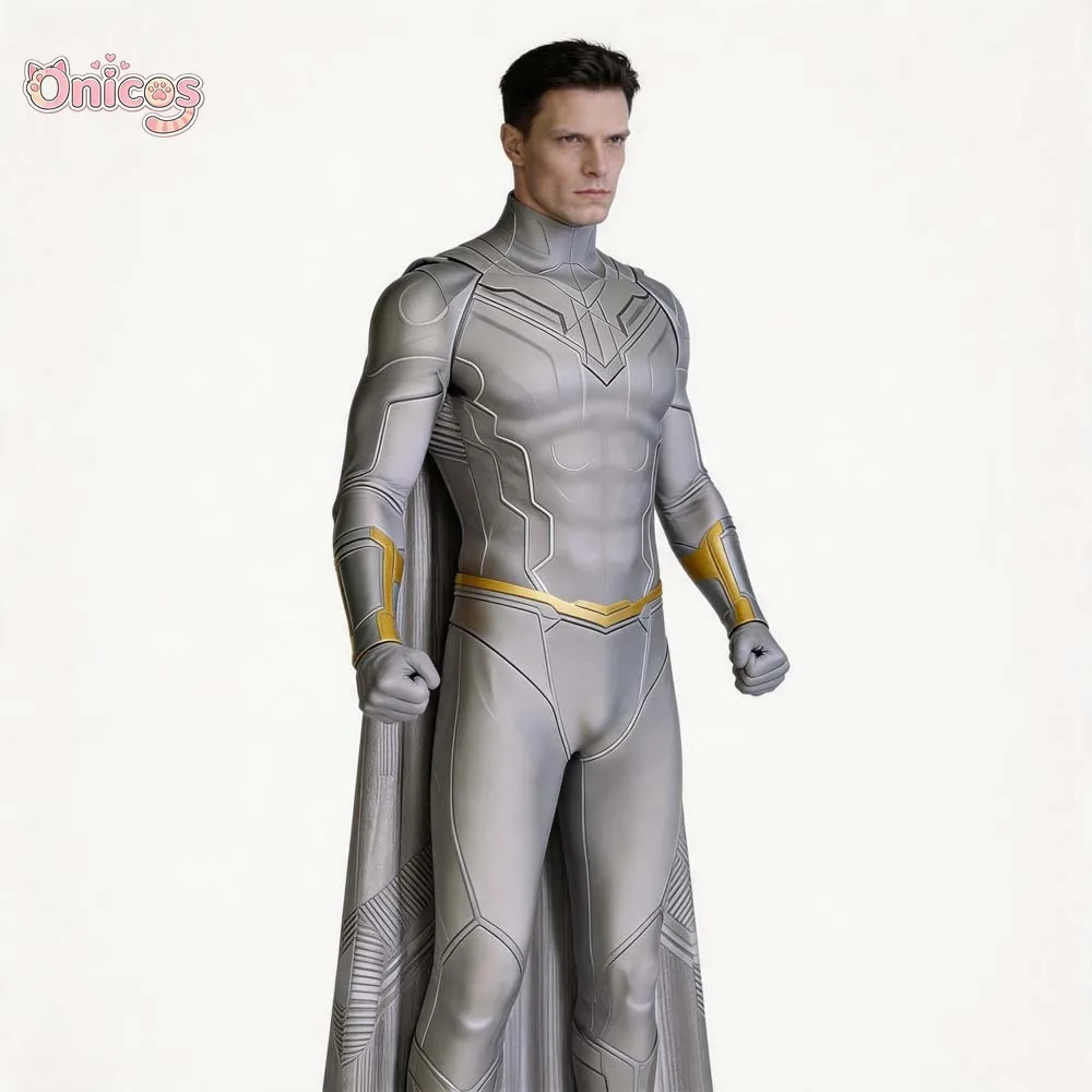 Wandavision Vision Cosplay Costume White Male Vision Jumpsuit Cloak Superhero Bodysuit Cape Full Set Halloween Carnival Onicos - view 5