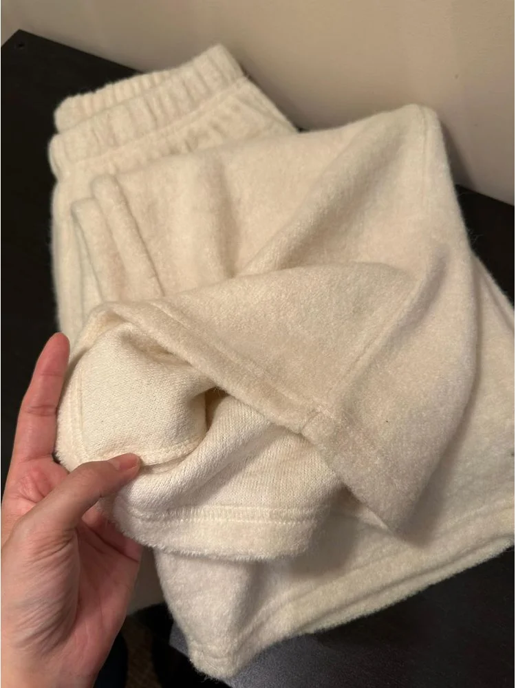 

Comfortable Thickened High Waist Straight Leg Towel Pants Women's Autumn Winter Home Leisure Pants Soft Cozy Wide Leg Trousers