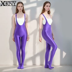 XClocKNYoung satin glossy jumpsuit silky tight yoga dance jumpsuit smooth high elasticity surfing satin glossy swimsuit