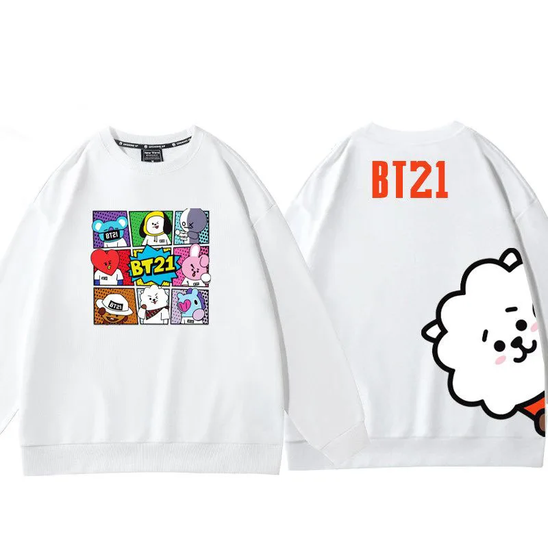 Kawaii Anime Cartoon Bt21 Tata Chimmy Cooky Round Neck Sweatshirt Autumn Winter New Fashion Versatile Tops Couple Shirts Gifts