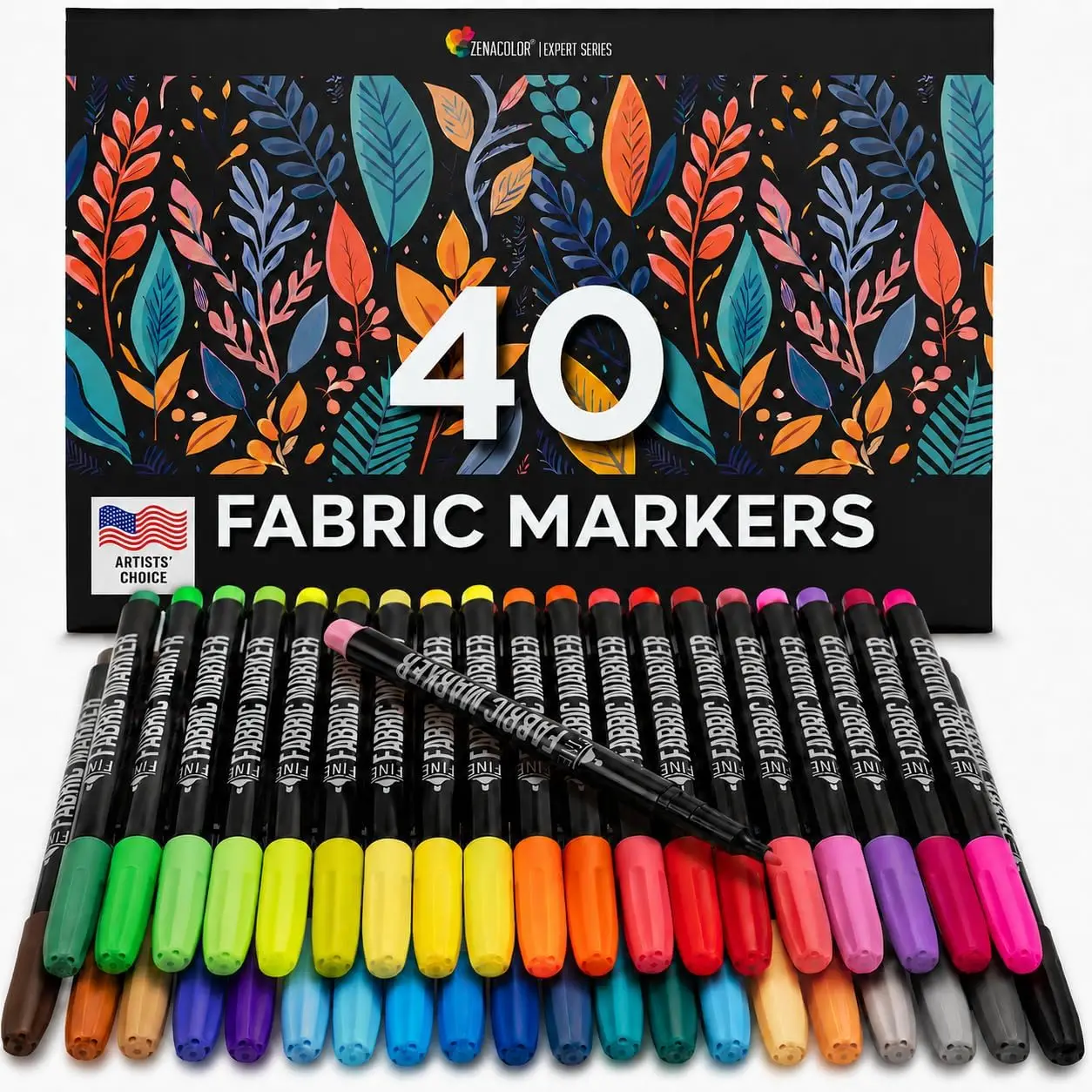 

40 Fabric Markers Pens Set - Non Toxic, Permanent Fabric Paint - Fine Point Tip Textile Marker Pen