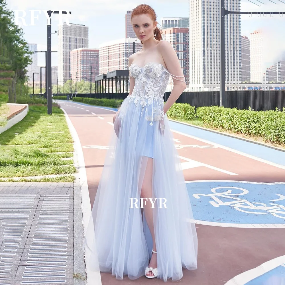 

RFYR A Line Party Dress Off Shoulder Prom Dress with Lace Applique Evening Gowns Celebrity Dress vestidos Customized