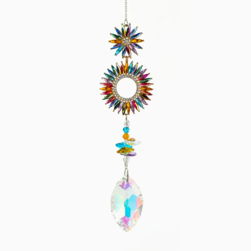 Crystal Wind Chime Handmade Glass Suncatcher Light Catcher, Hanging Window Decor for Garden Sunroom Indoor Outdoor Ideal Gift.