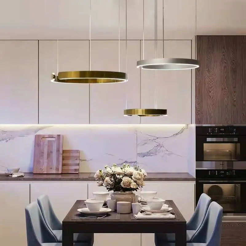 Modern Ring Led Pendant Lights Dimmable Gold Black for Table Dining Room Kitchen Bedroom Hanging Lamp Minimalist Decor Fixture