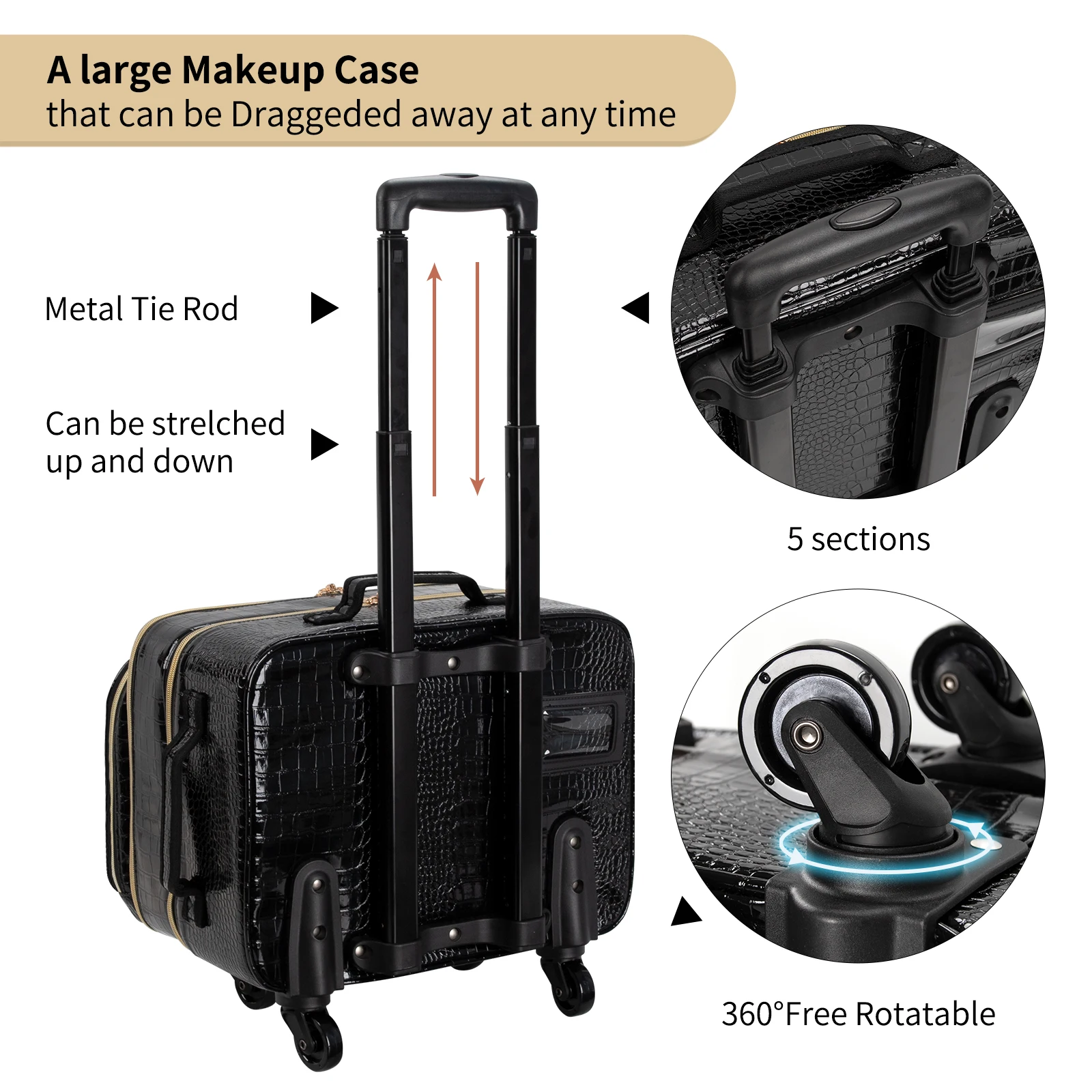 for Relavel Hair Makeup Salon Organizer Leather Trolley Suitcase for Barber Rolling Makeup Hairdressing Train Case