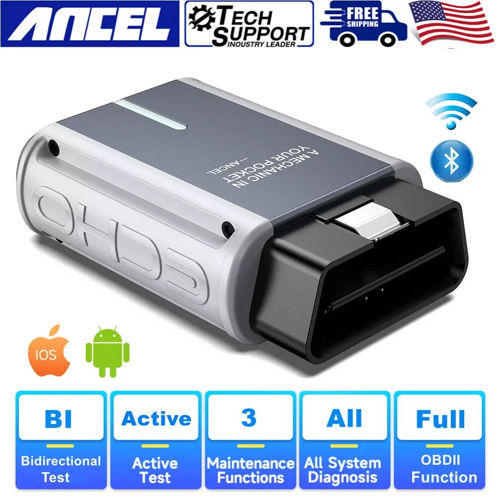 ANCEL ECHO ثنائي الاتجاه Obd2 الماسح الضوئي بلوتوث سيارة جميع النظام لنظام iOS أندرويد قارئ رمز السيارات بلوتوث المسح التشخيصي