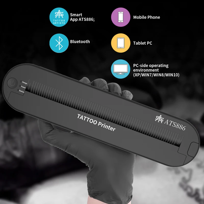 Tatuagem sem fio Transferência Bluetooth Impressora, Mobile e PC Impressora, Impressora térmica para máquina de impressão, Termocopiadora A4, Novo, Ats886