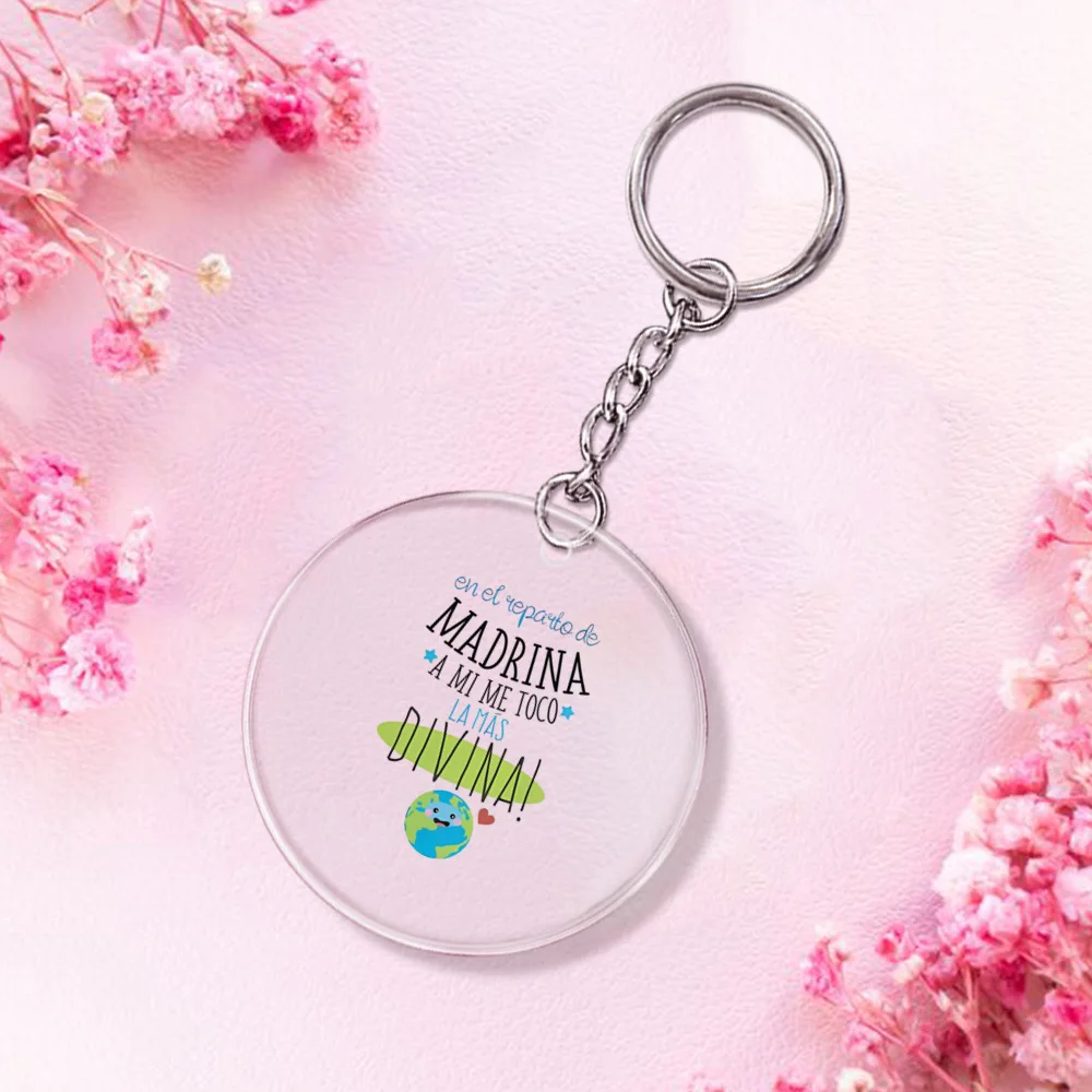 The Most Sacred Godmother Print Key Chains Transparent Acrylic Keychain Circular Key Ring The Best Gift To Gadmother