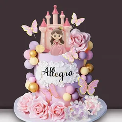 40 PCS Princess Cake Topper Castle Cake Decoration with Butterflies Artificial Flowers and Balls for Girls Kids Happy Birthday P