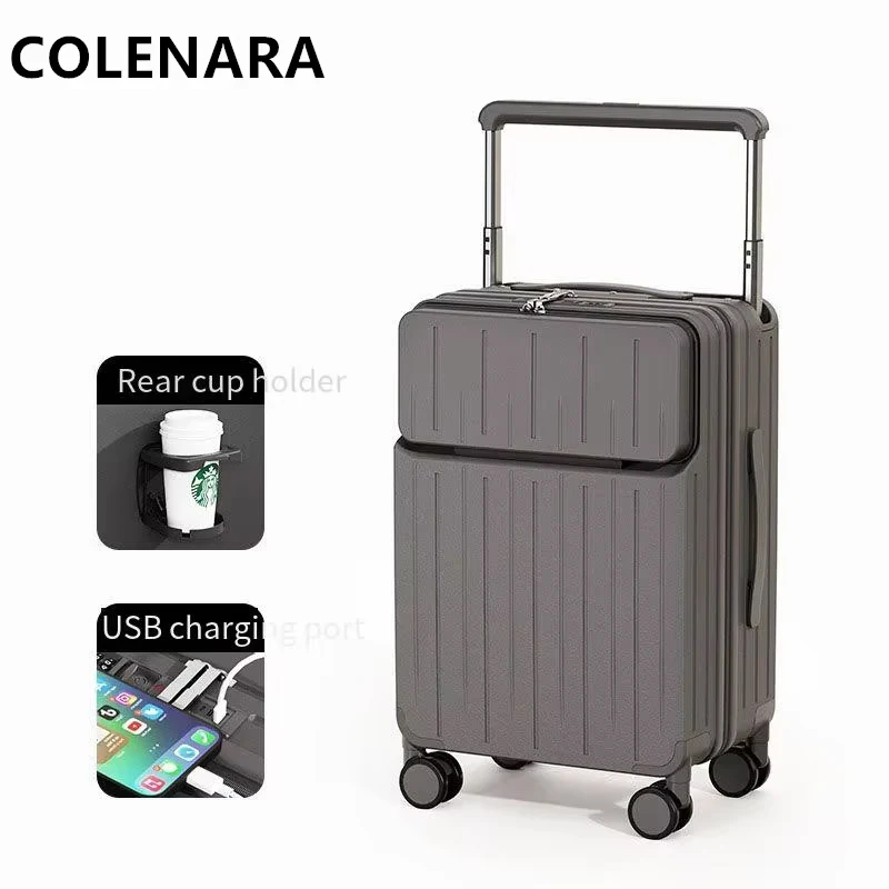 COLENARA USB Charging Luggage 20 Inch Front Opening Boarding Case ABS+PC Laptop Trolley Case 22