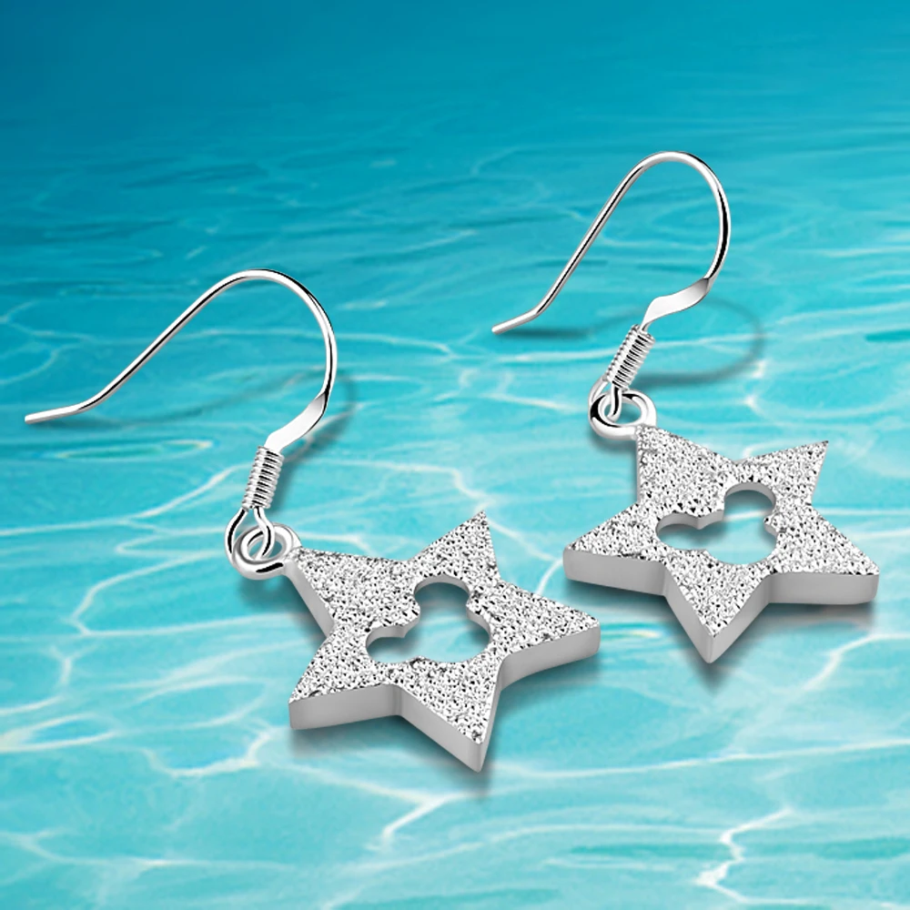 Exquisite Elegant Fashion Fine Star Earrings For Women Geometric  Pentagarm Grind Arenaceous 925 Sterling Silver Earrings Gift