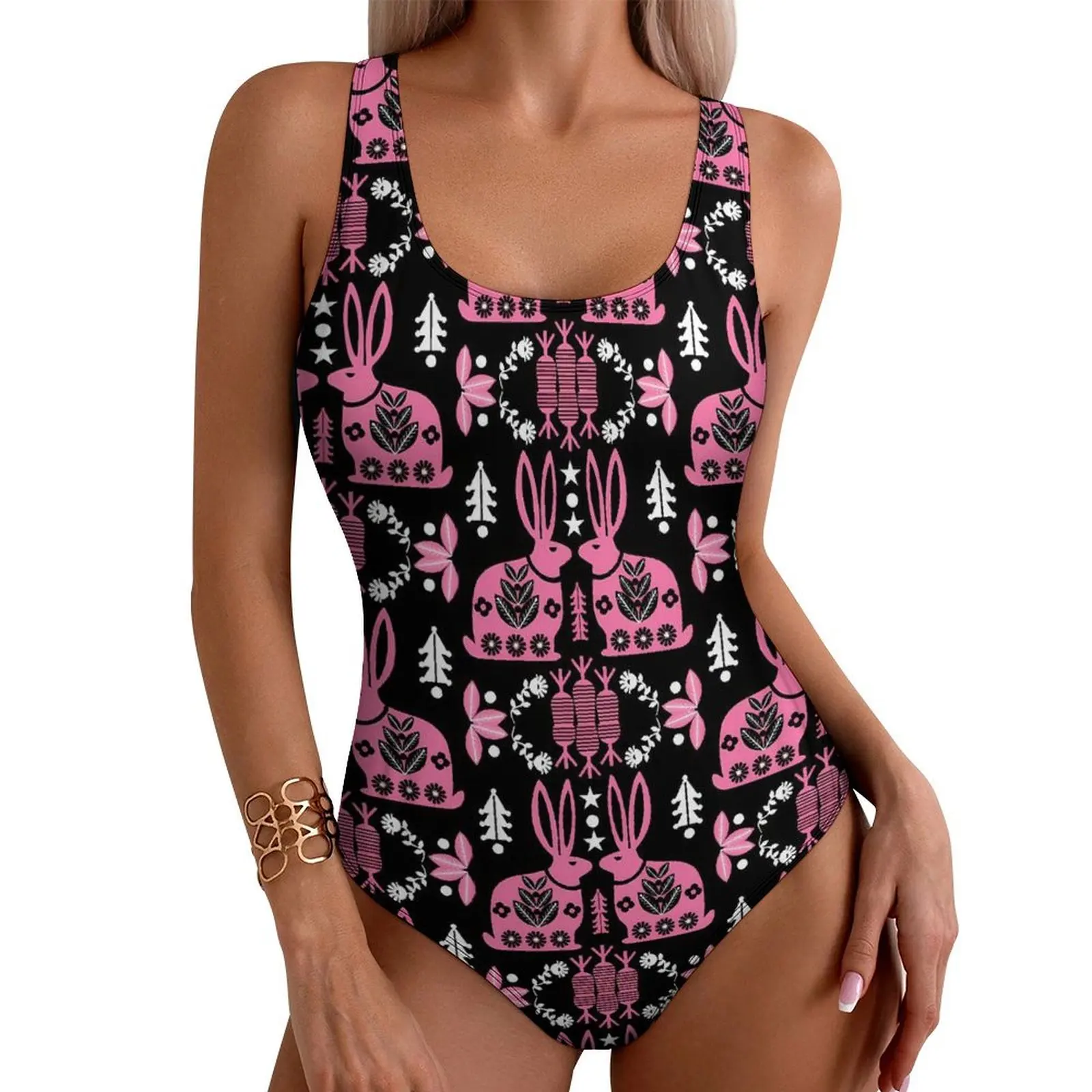 

Skeleton Rabbits Swimsuit Sexy Colorful Print One-Piece Swimwear Push Up Bodysuit Trend Fitness Bathing Suits