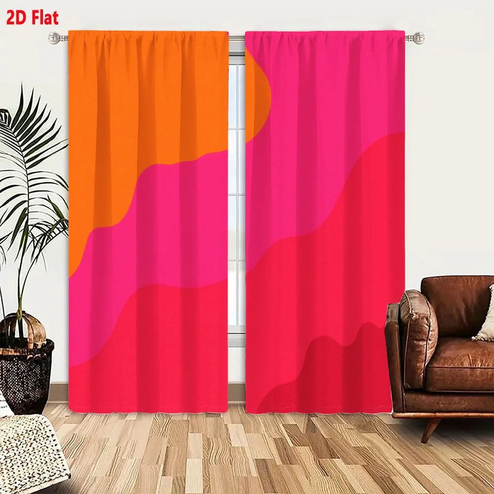 2Pcs Curtains 2D Flat Abstract Gradient Shapes In Pink And Orange With Fluid Movement And Organic Form Window Drapes for Bedroom