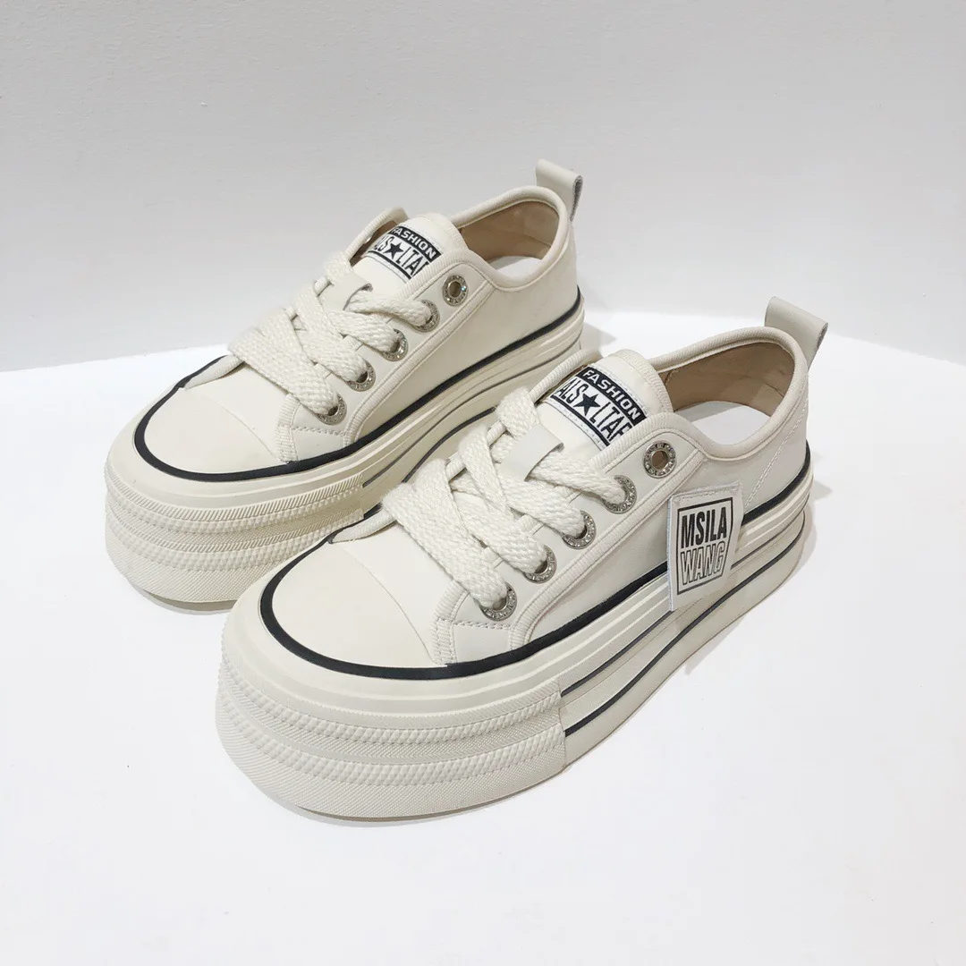 Withered Fashion Blogger High Street Retro Thick Bottom Increased Flat Casual Sneakers Women Contrast Color Canvas Shoes