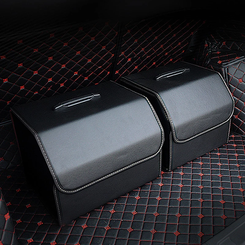 

Solid Color Car Trunk Storage Box High Capacity Storage Bag Organizer Collapsible PU Leather Trunk Tool Box Auto Accessories