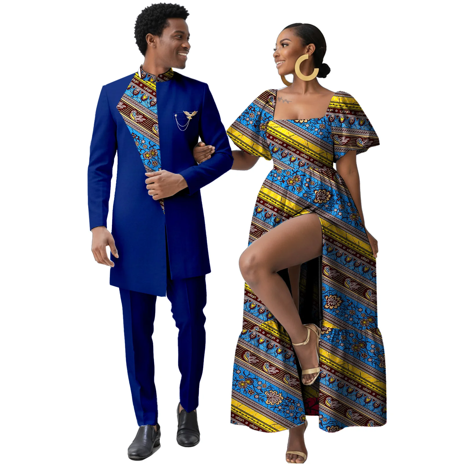 

African Couple's Outfit Matching Set Women Ankara Formal Turkey Dress Kente Print Cloth or Men Dashiki Outfit Jacket and Pants