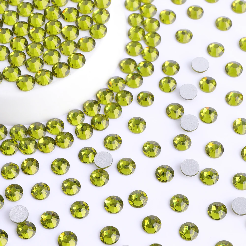 SS3-SS30 Glass Non Hotfix Rhinestone Olive Green Flatback Glitter Crystals Rhinetone Glue on Diamond Strass DIY Dress Clothing