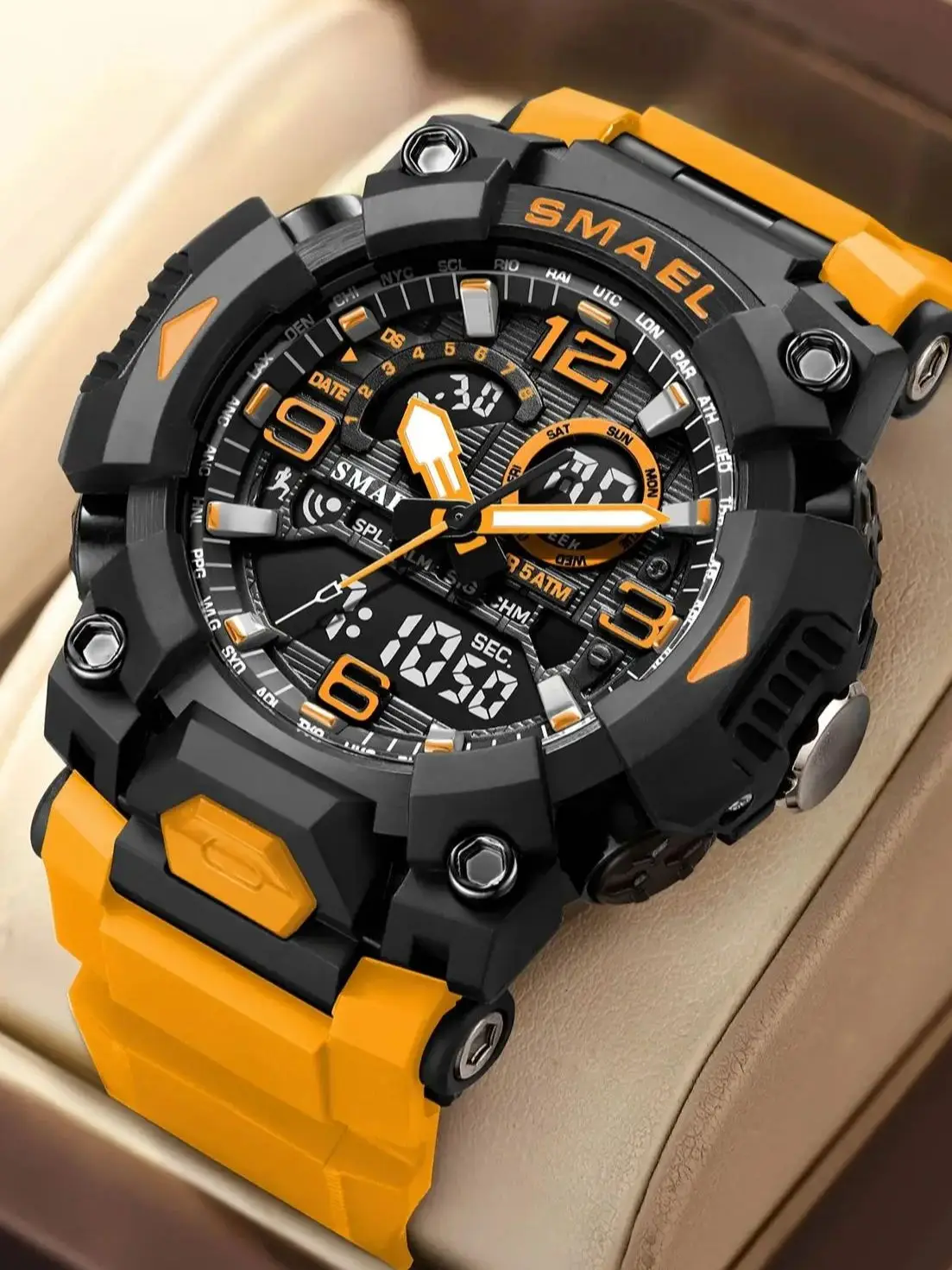SMAEL mode sport décontracté électronique homme montre double affichage numérique bracelet en Silicone lumineux étanche alarme montres pour hommes