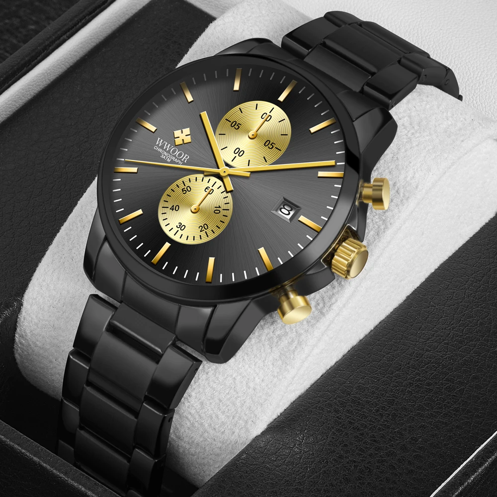 WWOOR Luxury Business Man Watch Stainless Steel Fashion Waterproof Watch for Men High Quality Multifunction Men's Wrist Watches